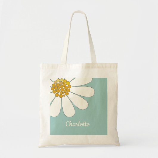 White Daisy Flower Personalize Name Birthday Tote Bag (Voorkant)