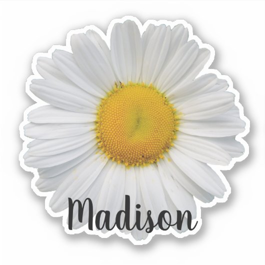 White Daisy Flower Personalized Name Sticker (Voorkant)