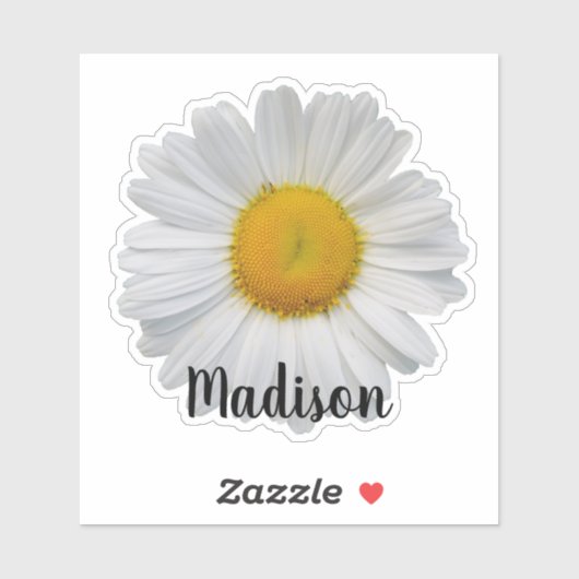 White Daisy Flower Personalized Name Sticker (Vel)