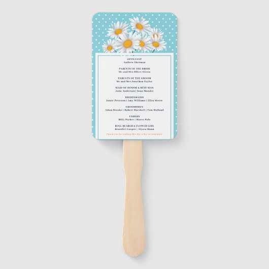 White Daisy Flower Polkadot Pattern Wedal Wedding Handwaaier (Achterkant)