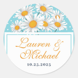 White Daisy Flower Polkadot Pattern Wedal Wedding Ronde Sticker