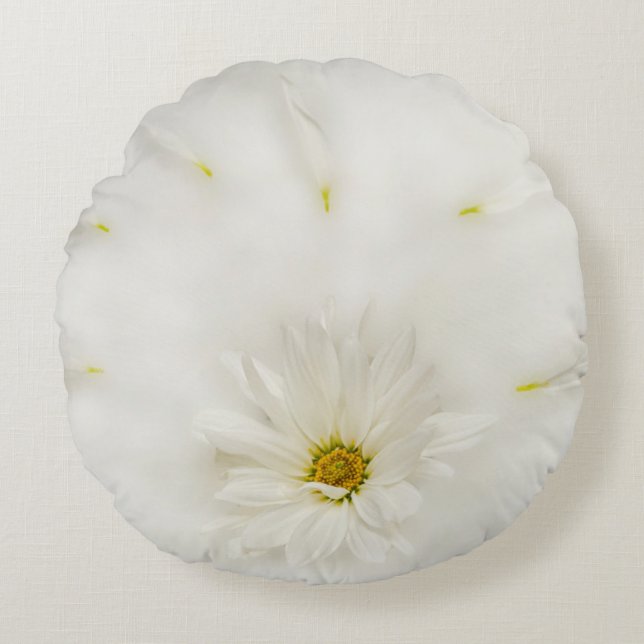 White Daisy Flower Round Pillow Rond Kussen (Voorkant)
