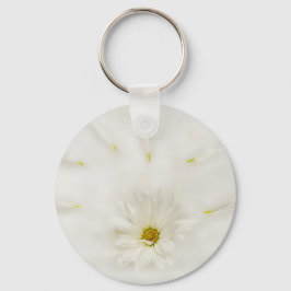 White Daisy Flower Round Sleutelhanger