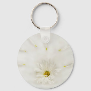 White Daisy Flower Round Sleutelhanger