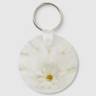 White Daisy Flower Round Sleutelhanger