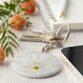 White Daisy Flower Round Sleutelhanger (Zijkant)