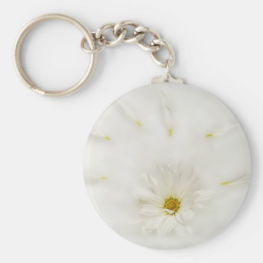 White Daisy Flower Round Sleutelhanger (Voorkant)