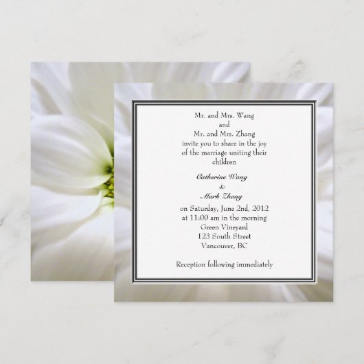 white daisy flower weddings kaart (Voorkant / Achterkant)