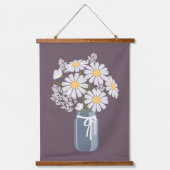 White Daisy Flowers Bouquet Dark Paarse set van 3 Hangend Wandkleed (Voorkant 2)