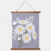White Daisy Flowers Bouquet Lavender Set van 3 Hangend Wandkleed (Voorkant)