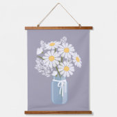 White Daisy Flowers Bouquet Lavender Set van 3 Hangend Wandkleed (Voorkant 2)