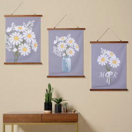 White Daisy Flowers Bouquet Lavender Set van 3 Hangend Wandkleed