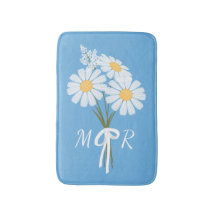 White Daisy Flowers Bouquet Monogram op Blauw
