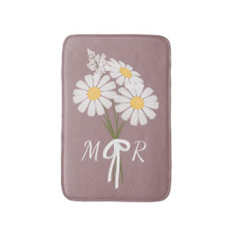 White Daisy Flowers Bouquet Monogram op donkerroze Badmat