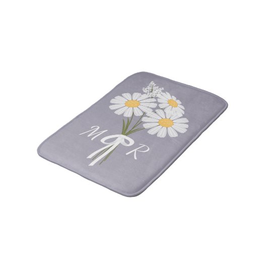 White Daisy Flowers Bouquet Monogram op Lavender Badmat (Gekanteld)