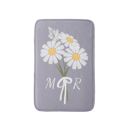 White Daisy Flowers Bouquet Monogram op Lavender Badmat (Voorkant Verticaal)