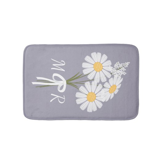White Daisy Flowers Bouquet Monogram op Lavender Badmat (Voorkant)