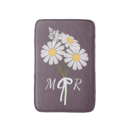 White Daisy Flowers Bouquet Monogram op Plum Badmat