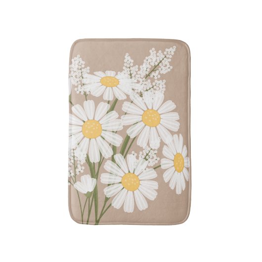 White Daisy Flowers Bouquet op Beige Badmat (Voorkant Verticaal)