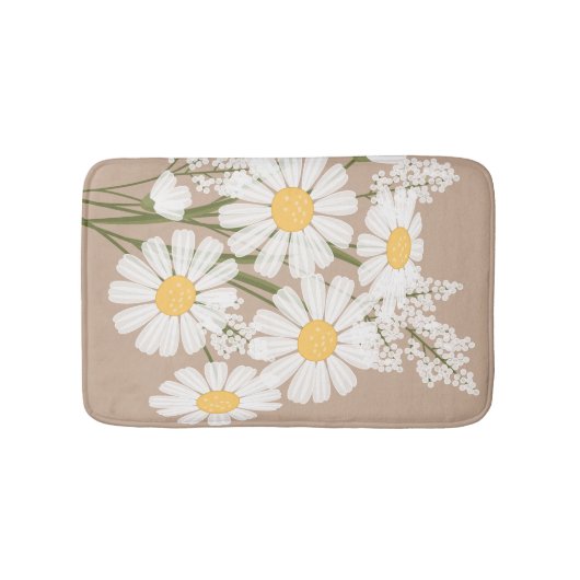 White Daisy Flowers Bouquet op Beige Badmat (Voorkant)