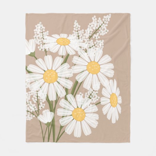 White Daisy Flowers Bouquet op Beige Fleece Deken (Voorkant)