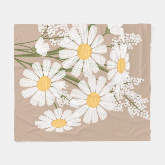 White Daisy Flowers Bouquet op Beige Fleece Deken (Voorkant (Horizontaal))