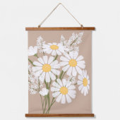White Daisy Flowers Bouquet op Beige Hangend Wandkleed (Voorkant)