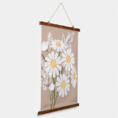 White Daisy Flowers Bouquet op Beige Hangend Wandkleed (Gebogen)