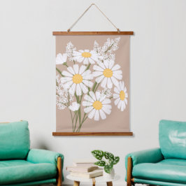 White Daisy Flowers Bouquet op Beige Hangend Wandkleed