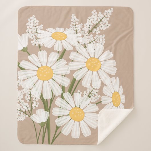 White Daisy Flowers Bouquet op Beige Sherpa Deken (Voorkant)