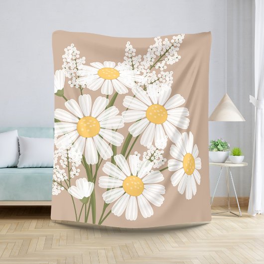 White Daisy Flowers Bouquet op Beige Sherpa Deken
