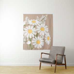 White Daisy Flowers Bouquet op Beige Wandkleed