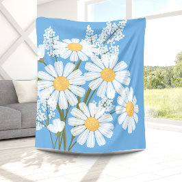 White Daisy Flowers Bouquet op Blue Fleece Deken