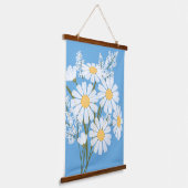 White Daisy Flowers Bouquet op Blue Hangend Wandkleed (Gebogen)