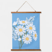 White Daisy Flowers Bouquet op Blue Set van 3 Hangend Wandkleed (Voorkant)