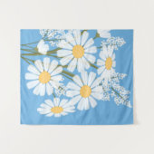 White Daisy Flowers Bouquet op Blue Wandkleed (Voorkant (horizontaal))