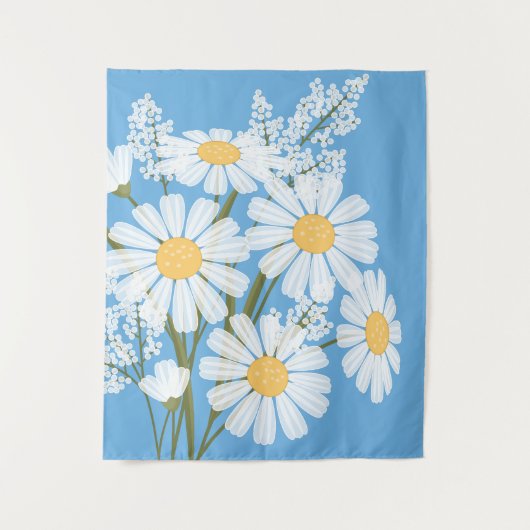 White Daisy Flowers Bouquet op Blue Wandkleed (Voorkant)