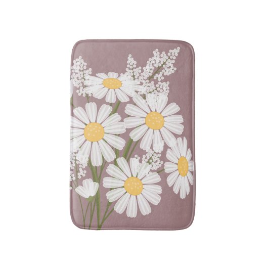 White Daisy Flowers Bouquet op Dark Pink Badmat (Voorkant Verticaal)