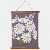 White Daisy Flowers Bouquet op Donker Paars Hangend Wandkleed (Voorkant)