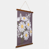 White Daisy Flowers Bouquet op Donker Paars Hangend Wandkleed (Gebogen)