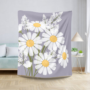 White Daisy Flowers Bouquet op Lavender Sherpa Deken