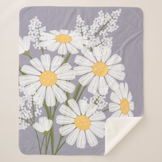 White Daisy Flowers Bouquet op Lavender Sherpa Deken (Voorkant)
