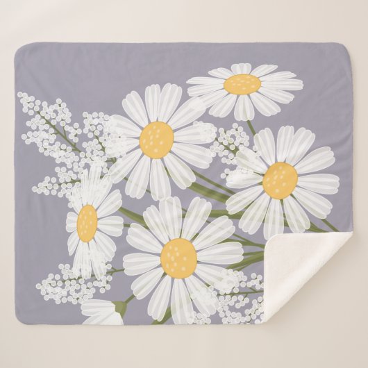 White Daisy Flowers Bouquet op Lavender Sherpa Deken (Voorkant (horizontaal))