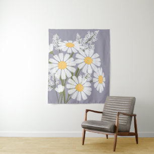 White Daisy Flowers Bouquet op Lavender Wandkleed