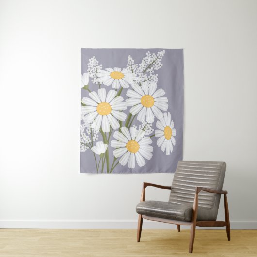 White Daisy Flowers Bouquet op Lavender Wandkleed (In situ)