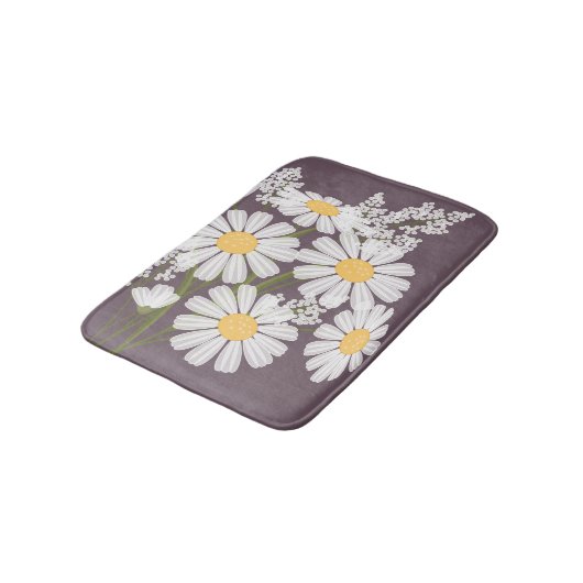 White Daisy Flowers Bouquet op Plum Paars Badmat (Gekanteld)