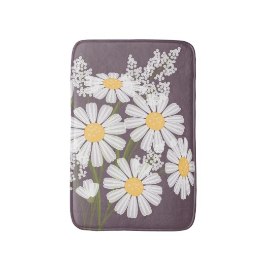 White Daisy Flowers Bouquet op Plum Paars Badmat (Voorkant Verticaal)
