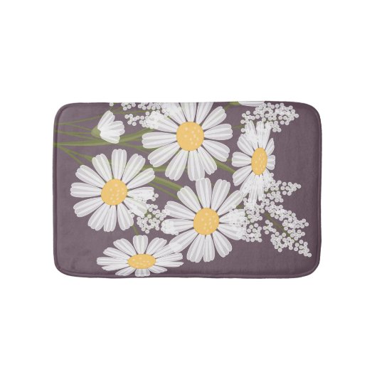 White Daisy Flowers Bouquet op Plum Paars Badmat (Voorkant)