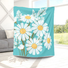White Daisy Flowers Bouquet over Blauwgroen Fleece Deken