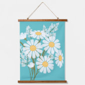 White Daisy Flowers Bouquet over Blauwgroen Hangend Wandkleed (Voorkant)
